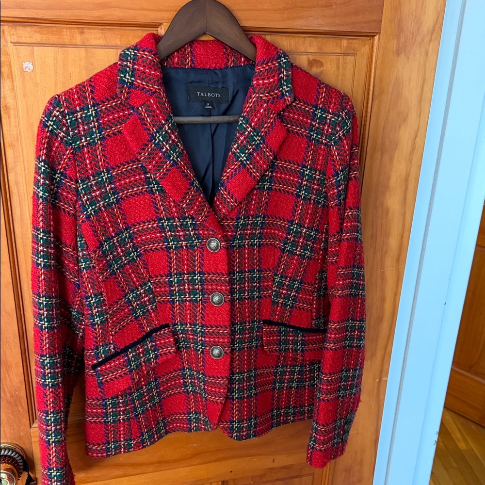 Talbots Red and Green Plaid Blazer